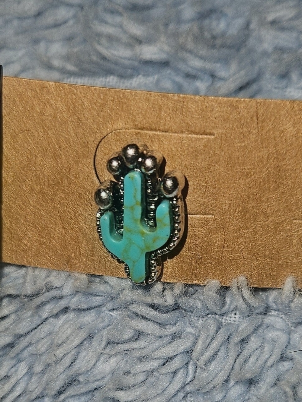 Turquoise Cactus With Silver-Tone Stud Earrings - - Picture 2 of 3